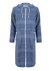Stijlvolle Dames badjas met rits voor Sauna of Thuis - Badstof - Blauw