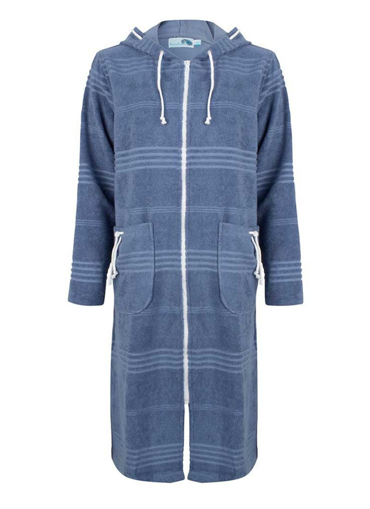 Stijlvolle Dames badjas met rits voor Sauna of Thuis - Badstof - Blauw
