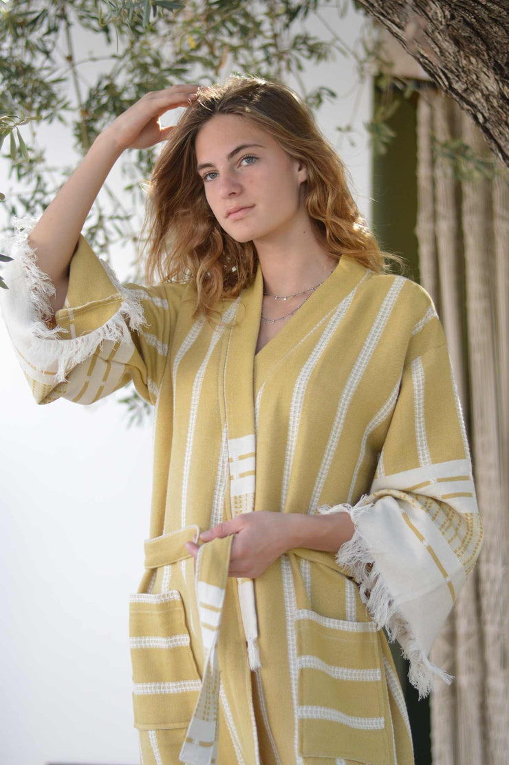 Boho kimono zusenzomer - katoen - mosterd geel