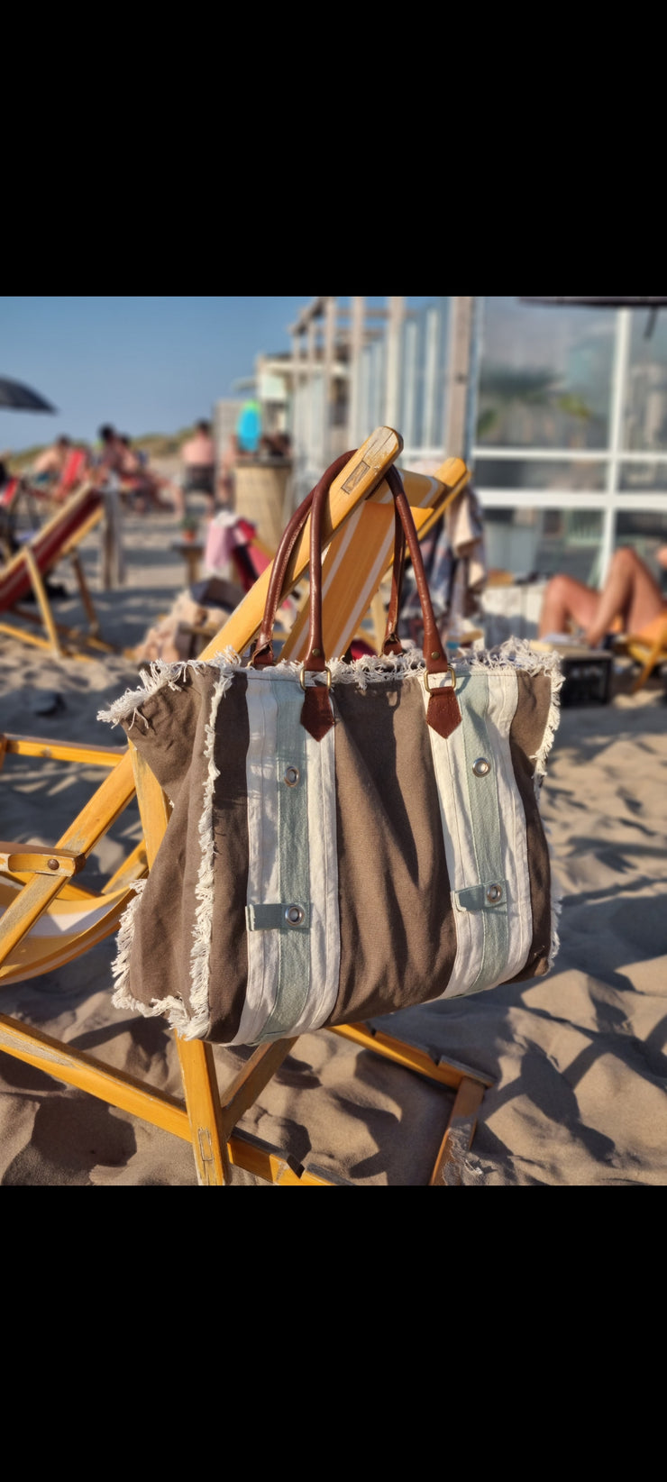 Royale stoere strandtas- zwaar gewassen katoen - shopper - weekendtas met rits