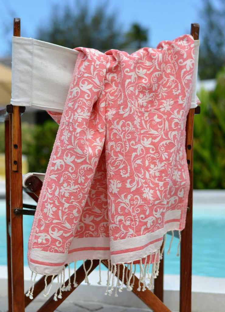 Fouta Hamam Handtuch mit Blumen für Damen - 100x190 cm - Fairer Handel – | Strandtücher