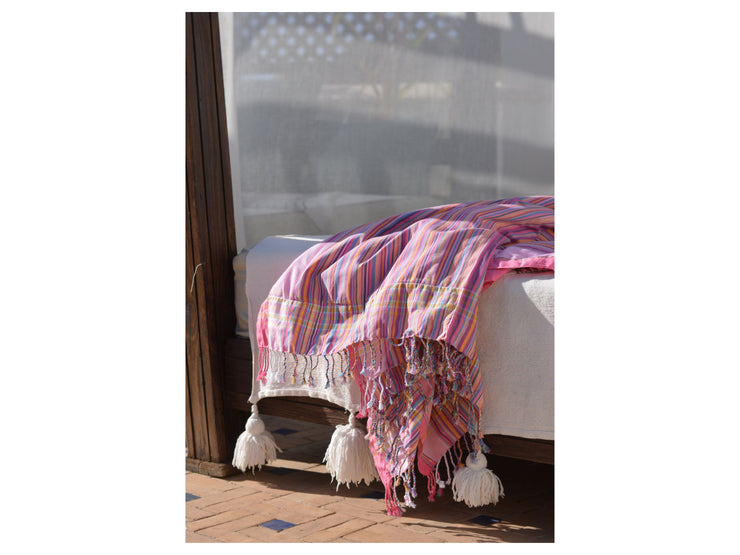 Kikoy Sweet Pink Stripes - hamamdoek met badstof - 90 x 160cm