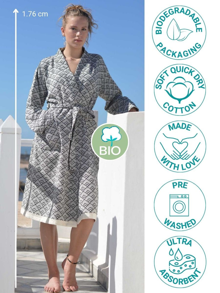 Luxus-Bademantel Kimono GEO - für Männer und Frauen - Bio-Baumwolle